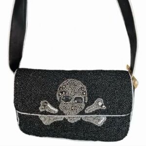 Made in India Black Beaded Skull Shoulder Bag